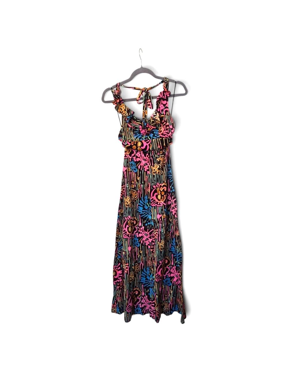 Young Innocent by Arpeja Vintage Neon Halter Ruffled Maxi Dress, Women's Size 5